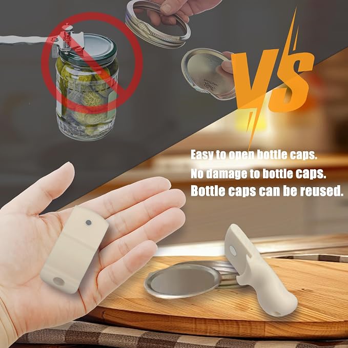 Mason Jar Opener and Canning Tool, Compatible with Mason Jar Lids, Releases Vacuum Seal on Wide Mouth and Regular Mouth, Magnetic Lid Lifter for Canning, Pickling
