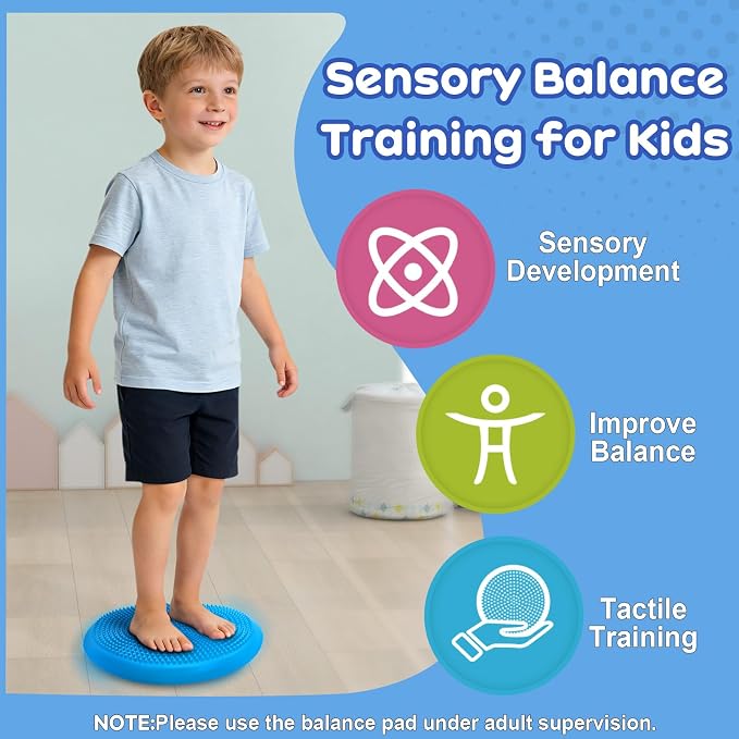 Wiggle Seat Cushion,Fimeetoy Sensory Spinning Chair,ADHD Tools for Kids,Flexible Seating Classroom & Home,Inflatable Wobble Balance Disc-Blue