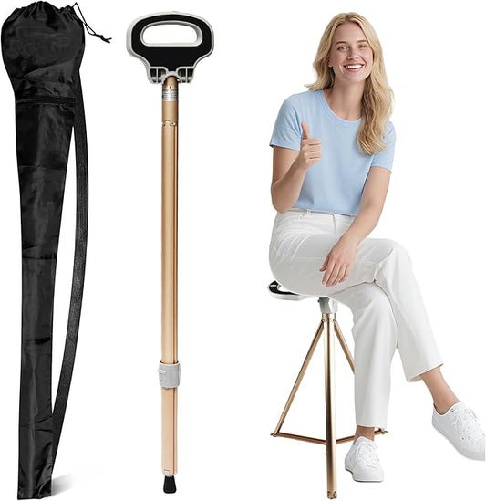 ALEVMOOM Walking Cane with Seat Folding Lightweight, 2-in-1 Cane Stool for Adults, Aluminum Walking Stick with Seat, Stick Chair Portable Stool for Senior