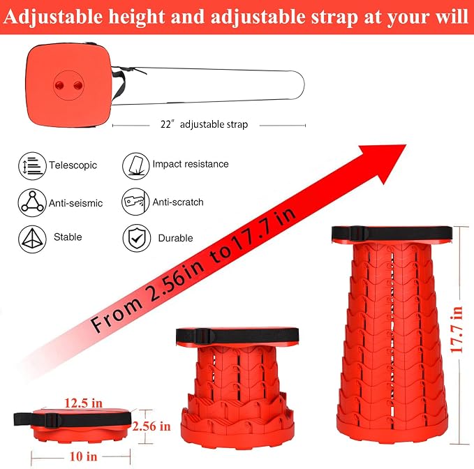 Fishboy Upgraded Collapsible Stool, 400lbs Max Weight, Lightweight But Sturdy, Portable Retractable Folding Telescoping Foldable Camping Stool for Adults Outdoor Fishing Hiking BBQ