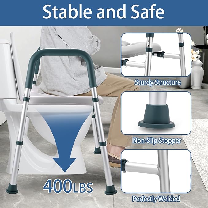 Raised Toilet Seat with Handles, Toilet Seat Riser for Seniors with Adjustable Height & Width, 400lb Cozy Padded Elevated Toilet Seat for Elderly, Handicap and Disabled, Fit Any Toilet