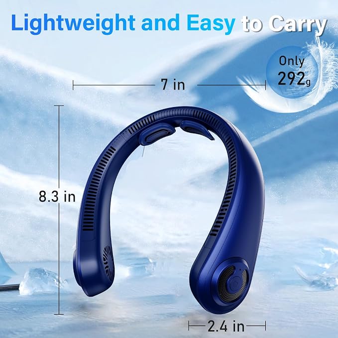 5000mAh Portable Neck Fan, [16H Long Lasting] Bladeless Personal Fan, 5 Speeds Wearable Fan for Neck, Ultra Quiet Rechargeable Cooling Fan for Travel, Outdoor, Hot Flashes, Golf, Office