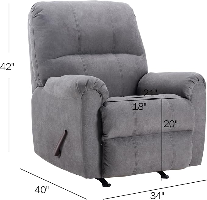Rocker Recliner Chair for Adults,Manual Recliner Chair with Overstuffed Backrest and Armrests, Soft Fabric Manual Rocking Reclining Sofa for Living Room,Grey
