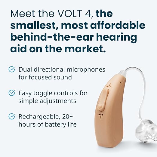 MDHearing VOLT 4 OTC Hearing Aids for Seniors – Behind-the-Ear Hearing Aids | Portable Charging Case, Advanced Noise Cancelling, Fits Comfortably with Glasses, Doctor-Designed, Digital Hearing Aids