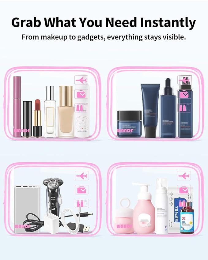 WANDF TSA Approved Toiletry Bag, 2 Pack Clear Makeup Bag | Quart Size, Airport Carry-On, TSA Liquids Travel Bag, Clear PVC, Women Men Travel Essentials