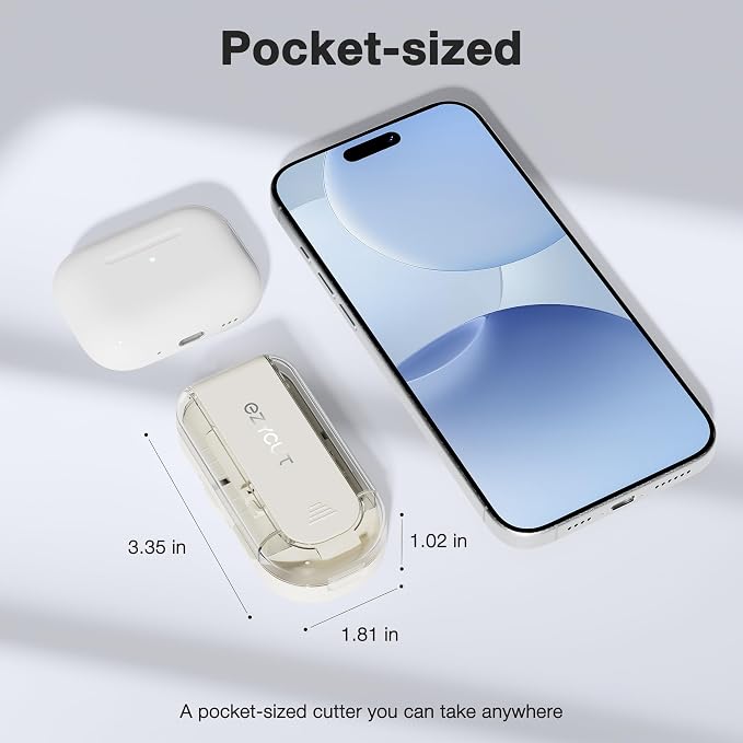 Sukuos Pill Cutter 1/4 & 1/2 – Tablet Splitter with Stainless Steel Blade, Precise Cut for Small/Large Pills, Vitamins, Supplements, Medications, Portable & Sleek, Off-White