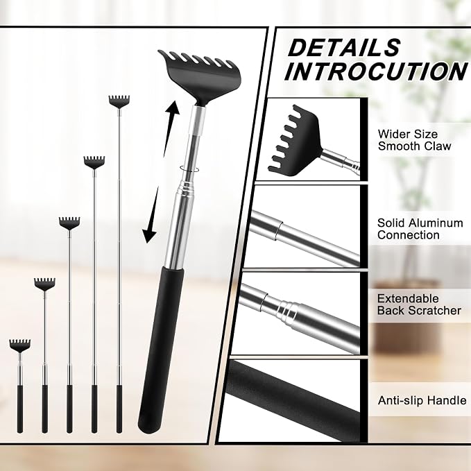 6 Pack Back Scratcher, Stocking Stuffers for Women Men Teen Girls | Prizes for Adults, Birthday Gag Bulk Christmas Gift, Mothers Fathers Day Dad Gifts, Easter Basket Stuffers (Black)