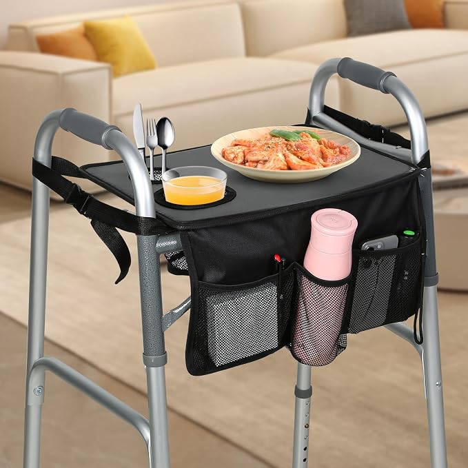 Walker Tray for Folding Walker, Trays for Walkers for Seniors Detachable with Cup Holder,Walker Trays for Rolling Folding Walker,Walker Accessories for Elderly