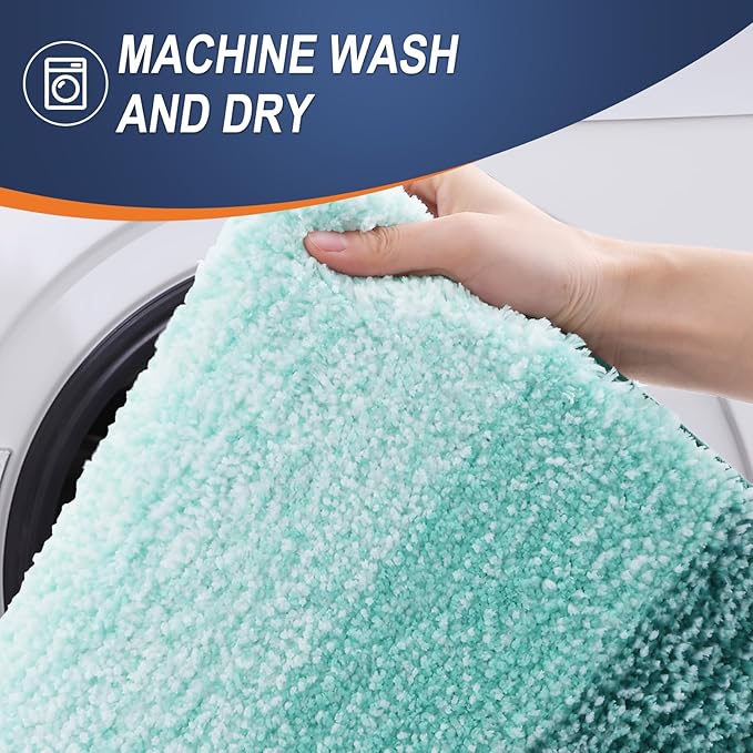 OLANLY Bathroom Rug Set 2 Piece, Soft Absorbent Microfiber Bath Mats and U-Shaped Contour Toilet Rug, Non-Slip, Machine Wash Dry, Plush Shaggy Bath Mats for Bathroom (30"x20"+U24 x20, Blackish Green)