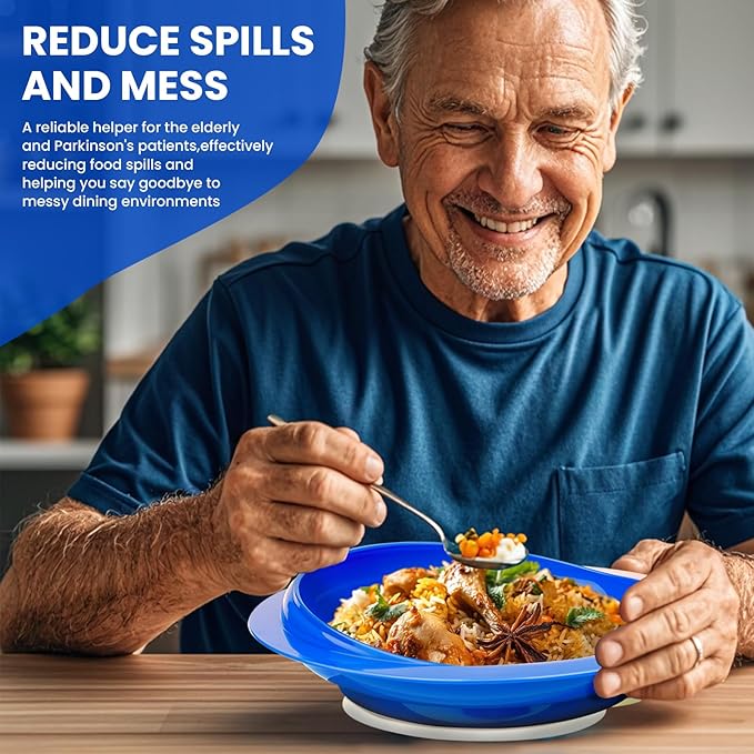 2Pack Spill Proof Scoop Plate with Non-Skid Suction Base, Adaptive Self-Feeding Dinnerware for Elderly and Disabled