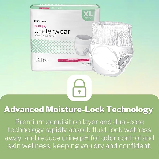 McKesson Super Adult Incontinence Underwear, XL, Moderate, 68 in, 56 ct | Postpartum and Incontinence Support