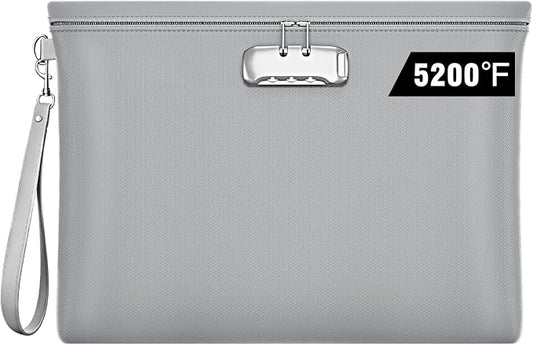 Fireproof Document Bag with Lock, ZOOPIP 14.6"x10.5" Fireproof and Waterproof Money Bag with Zipper Closure, Storage Pouch for A4 Letter Size Document, Cash, Cell Phone, Passport-Gray