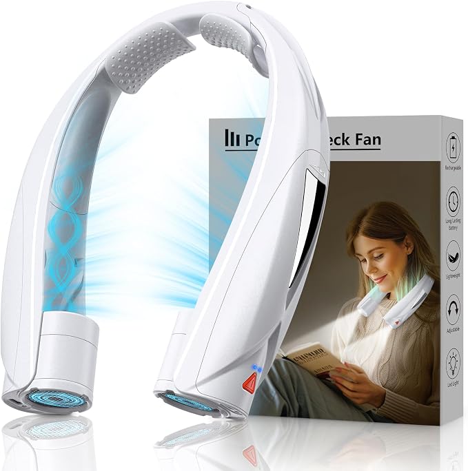 Laimiod Hand Free Portable Neck Fan with LED Book Light for Men & Women | Comfortable Silicone Made, 6-20 Hours Long Lasting, 6 Adjustable Speeds, Ultra Quiet Personal Neck Cooler for Indoor Outdoor