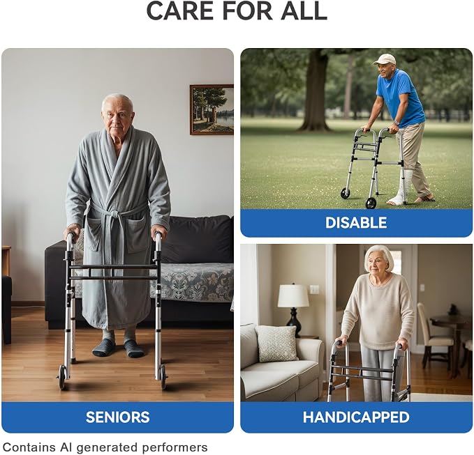 Loyoda Folding Walkers for Seniors Adjustable Aluminum Front Wheel Walker | 5" Wheels, Trigger Release Folding, Height & Width Adjustable, Lightweight Standard Walker, 350 lbs Capacity, Silver