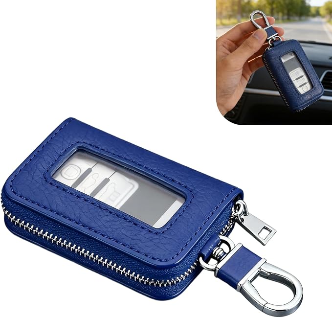1PC Car Key Fob Case, Leather Car Key Holder for Purse, Automotive Smart Key fob Holder with Hook, for Remote Key Fob
