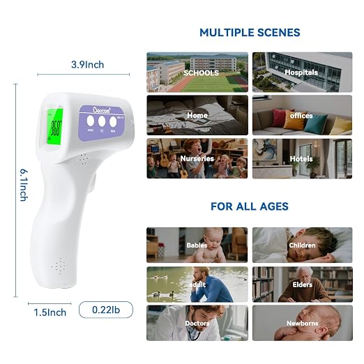 Berrcom 3-in-1 Non-Contact Infrared Forehead Thermometer, Purple | Digital fever check temperature gun for baby, infant, kids & adults, batteries included, fast accurate reading, JXB-178