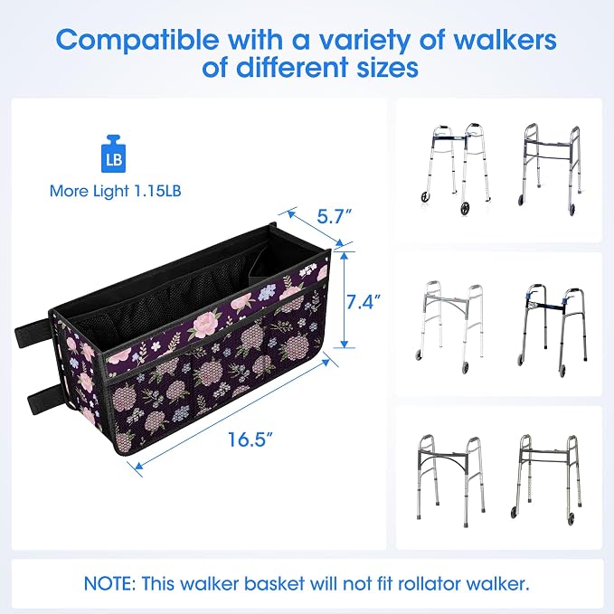 Dotday Upgraded Walker Basket with Cup Holder, Foldable Walker Bag | Basket for Walker for Senior, Walker Accessories for Folding Walker, Large Capacity, Never Tipping Over, Not Fit for Rollator