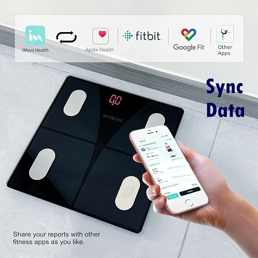 NUTRI FIT Scale for Body Weight and Fat Percentage, Digital Bathroom Smart Bluetooth Scale LED Display, 15 Body Composition Analyzer Baby Weight BMl Health Monitor Sync with App 400lbs - Black