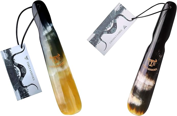 Shoe Horn, Hand Crafted Natural Tibetan Yak Horn Shoe Horns for Boots and All Shoes, Travel Size with Gift Box