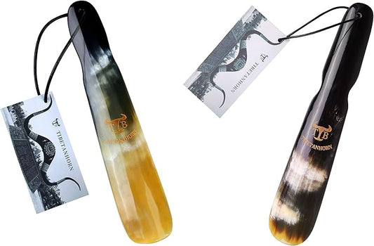 Shoe Horn, Hand Crafted Natural Tibetan Yak Horn Shoe Horns for Boots and All Shoes, Travel Size with Gift Box