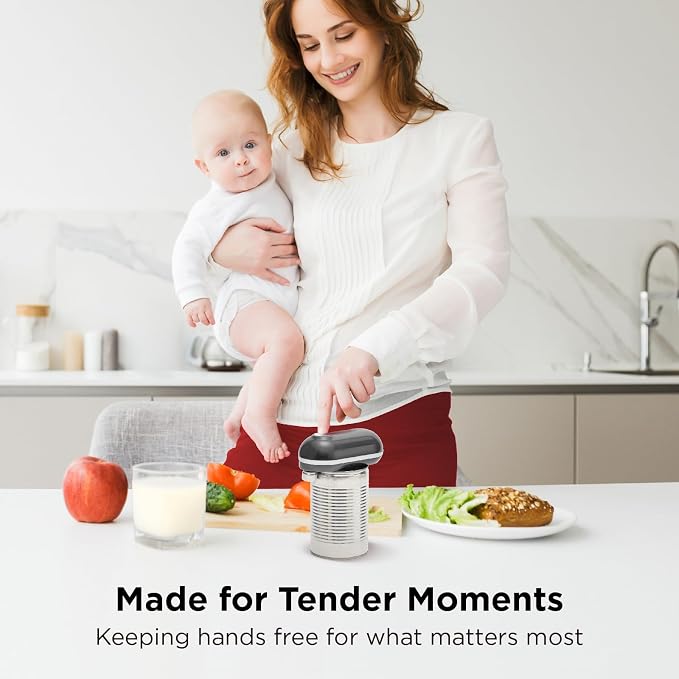 Kitchen Mama Mini Plus Rechargeable Electric Can Opener, Metal Gray | USB-C Charging, Hands-Free Auto Stop, Cordless Smooth Edge, Compact for Travel, Perfect for Seniors with Arthritis