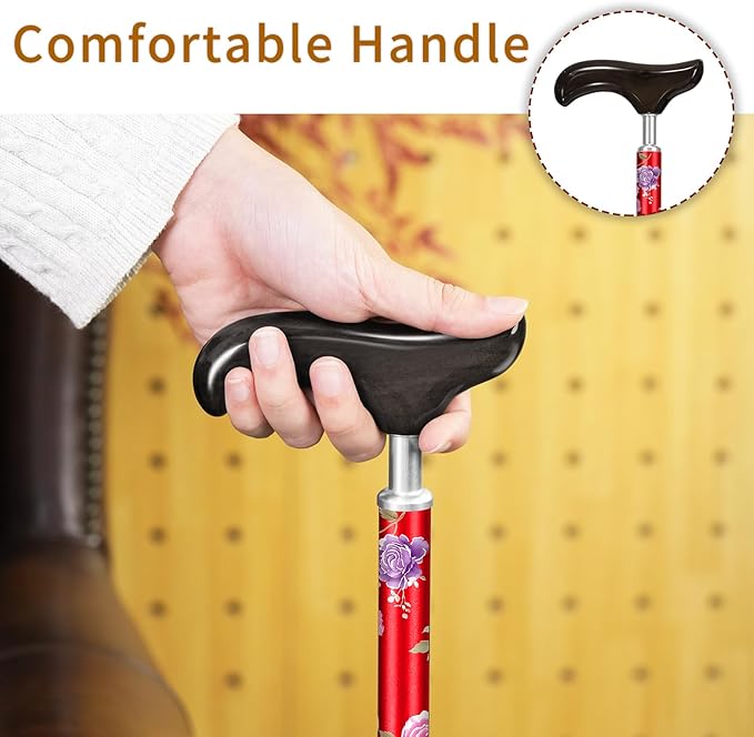 Stylish Foldable Walking Cane - Pattern Printed, Adjustable, for Men and Women Stability and Balance, Light Weight, for 5'~6' Height