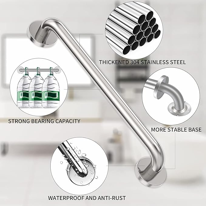 18 Inch Shower Grab Bar 2 Pack Brushed Nickel SUS304 Safety Bathroom Grab Bars with Concealed Screws, 500lbs Support Assist Bath Handle Balance Bar for Handicap Elderly Pregnant