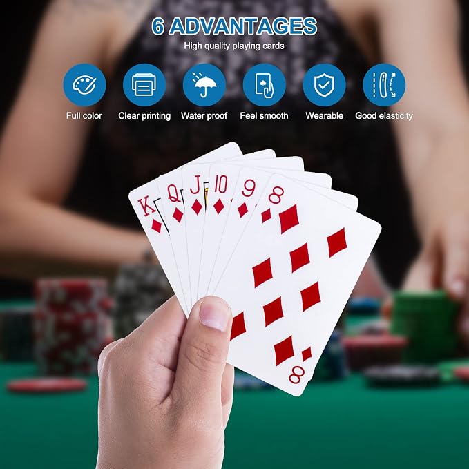Plastic Playing Cards, 2 Packs Waterproof Poker Decks, Washable & Durable | 2 Packs, Plastic,Waterproof, large Pint，Poker Decks, Washable, Durable