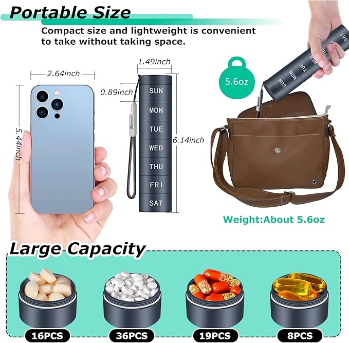 Aluminium Travel Pill Organizer,Weekly Metal Pill Case,Pill Holder, Moisture Proof Waterproof Daily Pill Box 7 Day, Large Pill Container to Hold Vitamins,Medication,Supplements 【Navy Blue】