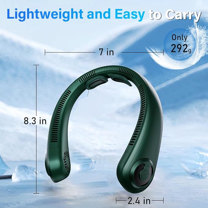 5000mAh Portable Neck Fan, [16H Long Lasting] Bladeless Personal Fan, 5 Speeds Wearable Fan for Neck, Ultra Quiet Rechargeable Cooling Fan for Travel, Outdoor, Hot Flashes, Golf, Office