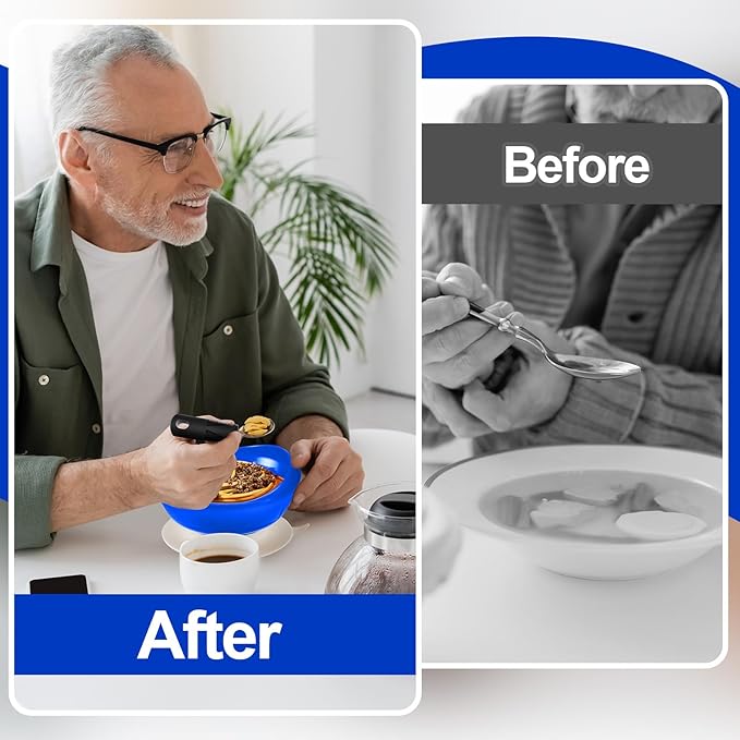 2 Sets Adaptive Utensils Bowl and Plate Set Adaptive Self Feeding Dinnerware with Suction Base Non Slip Bendable Cutlery for Elderly Disabled Hand Tremors Arthritis Parkinson(Blue)