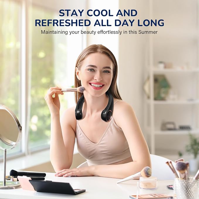 Portable Neck Fan Rechargeable, Personal Neck Cooling Fan, Hands Free Bladeless Fan, Ultra Quiet, 3 Speeds Adjustable Strong Wind, 4000 mAh Battery Operated, Gifts for Men Women Mom Dad, Small
