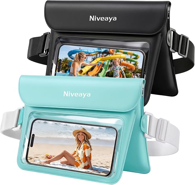 Niveaya Double Space Waterproof Fanny Pack, IPX8 Waterproof Dry Bag Waist Pouch for Beach, Kayaking, Swimming, Boat Travel Essentials, Waterproof Phone Bag & Passport Holder for Women Men(2 Pack)