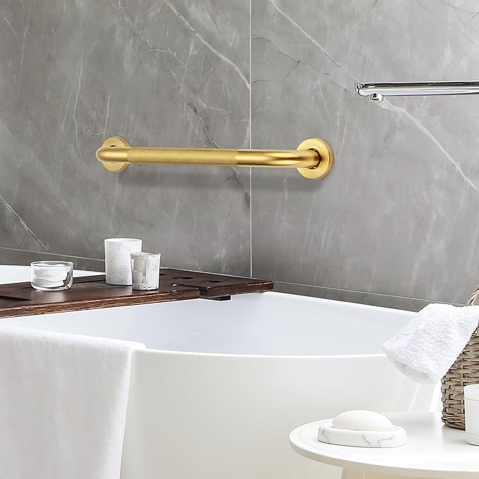 Grab Bars for Shower, 2 Pack 32-Inch Anti Slip Shower Handles for Elderly, Safety Shower Grab Bar, Stainless Steel Handicap Grab Bars for Bathroom,Toilet (Gold, 1" Diameter)