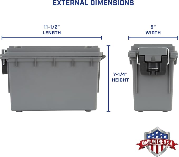 Sheffield Ammo Box Made in USA, Stackable Lockable Ammo Storage Box, Gray | 2 Pack Lockable Storage Box, Water & Dust Resistant Dry Box, Secures Hunting Gear, Gun Accessories, Supplies, Bullets
