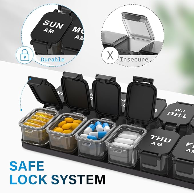 Extra Large Weekly Pill Organizer - Waterproof Pill Box 2 Times a Day, 7 Day Am Pm Medicine Pill Organizer for Supplements, Big Daily Pill Case Holder with Detachable Container for Vitamin/Fish Oil