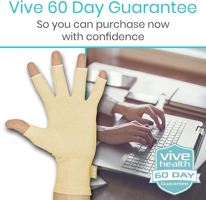 Vive Compression Arthritis Gloves - Comfortable Fit for Men and Women - Open Finger for Rheumatoid, Osteoarthritis, Carpal Tunnel and Computer Typing Pain Relief - Hand and Wrist (X-Large)