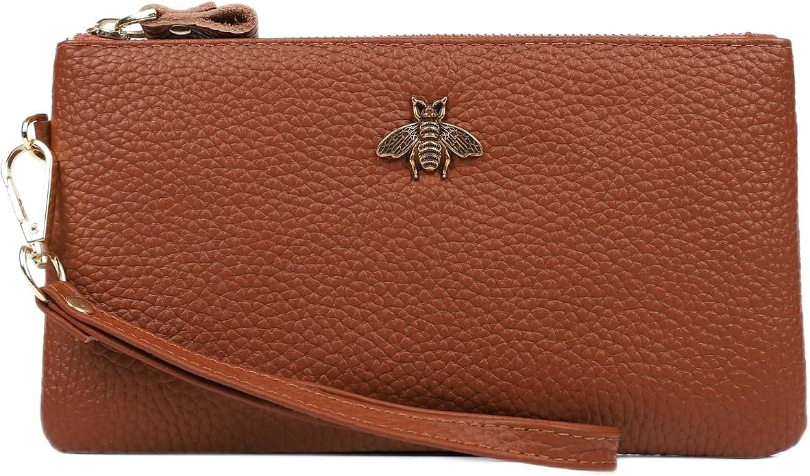 imeetu Wristlet Wallets for Women, Wristlet Clutch Purse, Phone Wallet | Genuine Leathe Wallet Women, Lightweight Water-resistant Long Wallet with Wrist Strap, Zip Coin Pocket, Gift Box, Bee Decor