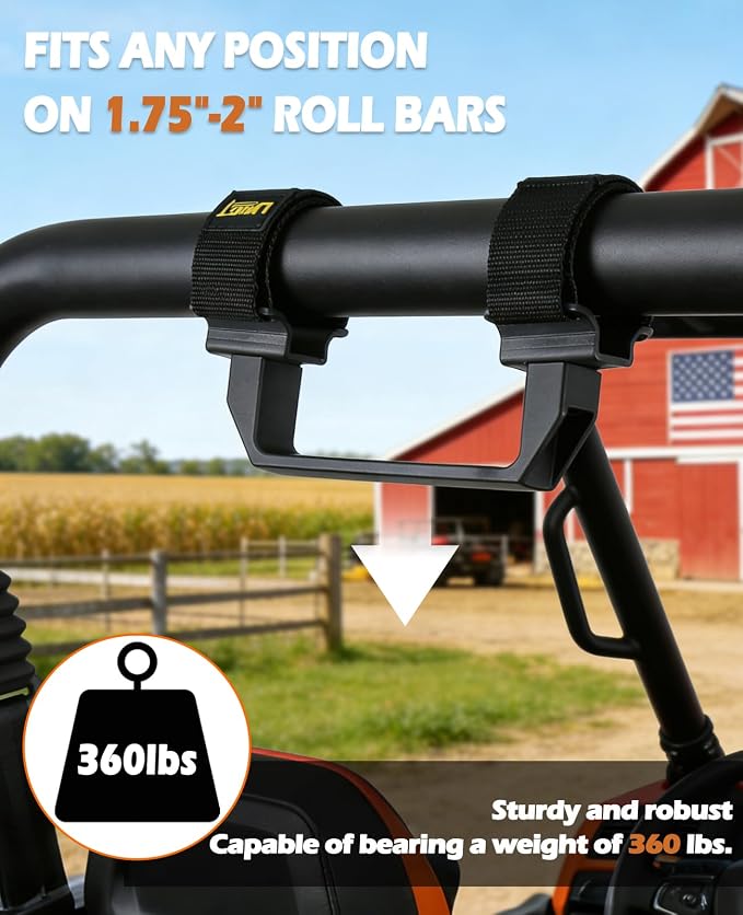 UTV Grab Handles Fit 1.75"-2" Rollbar, Non-Slip Heavy Duty SXS Grips Handle | Comfort Easy Install, 360lbs Capacity Compatible with Polaris RZR Ranger, Can-Am X3, Honda, Yamaha, Kawasaki - 2 PCS