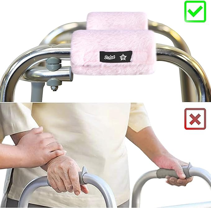 SPRING SEAON Walker Hand Pads Fluffy Walker Handle Cushions Non-Slip Universal Walker Grips Padded Hand Covers Soft Pads for Walkers for Seniors Walker Pads for Handles Folding Rolling Wheelchair, Rollator Handle, Elderly Grippers 2 Pack