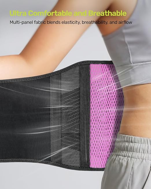 Rakiie Slim Back Brace for Lower Back Pain Relief, Lightweight & Breathable Back Support Brace for Men Women, Ergonomic Light Lumbar Support for Everyday Wear, Pink M
