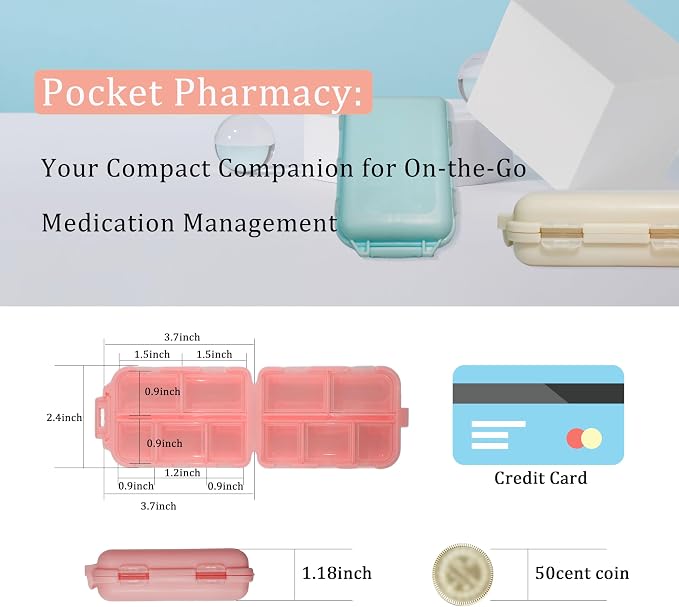 Pill Organizer with 161 Medicine Labels, Blue Travel Pill Case | Compact 10-compartment pill case with 161 labels for daily vitamins, supplements, 7-day planning, purse, backpack, and travel
