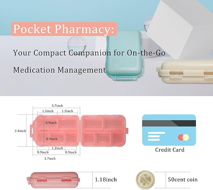Pill Organizer with 161 Medicine Labels, Pink Travel Pill Case | Compact 10-compartment pill case with 161 labels for daily vitamins, supplements, 7-day planning, purse, backpack, and travel