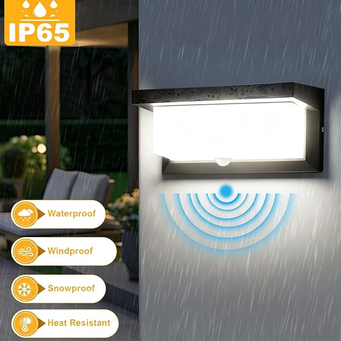 Hardwired 18W LED Motion Sensor Outdoor Lights IP65 Aluminum 110V | Outdoor Motion Sensor Light Indoor Motion Lights for Outside Dusk to Dawn Outside Lighting Fixtures LED Porch Light