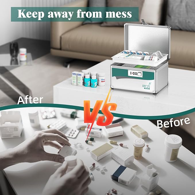 Glosen Medicine Lock Box with Combination Lock, Medication lock box【Small 10x6.7x6.7 Inch】,medical box organizer