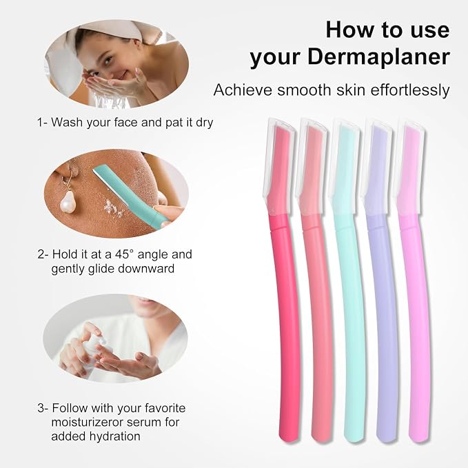 Dermaplane Razor for Women, Facial Razor, Peach Fuzz Remover, 10ct Teal | Disposable Dermaplaning Tool for Facial Hair Removal & Exfoliation, Microblade Design, Easy Replacement for Home & Travel