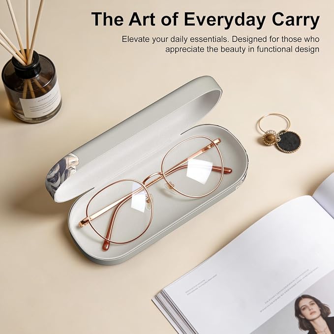 Hard Shell Leather Sunglasses Case,Classic Fashionable Cute Large Glasses Case for Women Men,Sunglass Eyeglasses