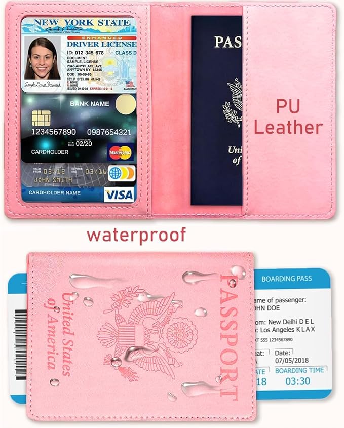 Sizobi Leather Passport Holder Covers, Passport Holder for Travel Women | RFID Blocking Wallet Case, International Travel Must Haves Travel Accessories for Women Men,Cruise Ship Essentials Gifts,Pink