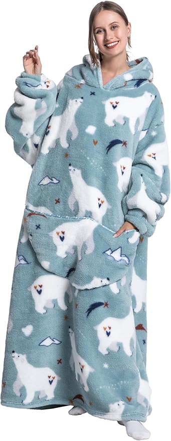 Blanket Hoodie, Long Hooded Blanket Sweatshirt as Birthday Gifts for Women Men, Long Wearable Blanket for Women Men.