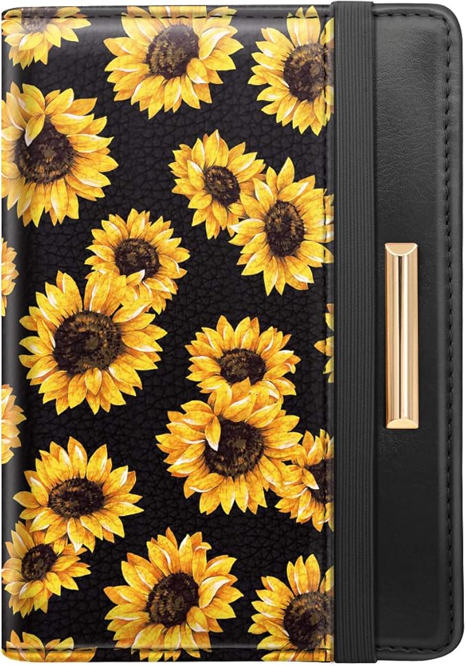 Coco Rossi Passport Holder for Travel Women Slim RFID Passport Cover Wallet | Travel Essentials, Passport Book Holders, Passport Wallet Cover Case, PU Leather, Cute, Thin, Spliced Design, Sunflower